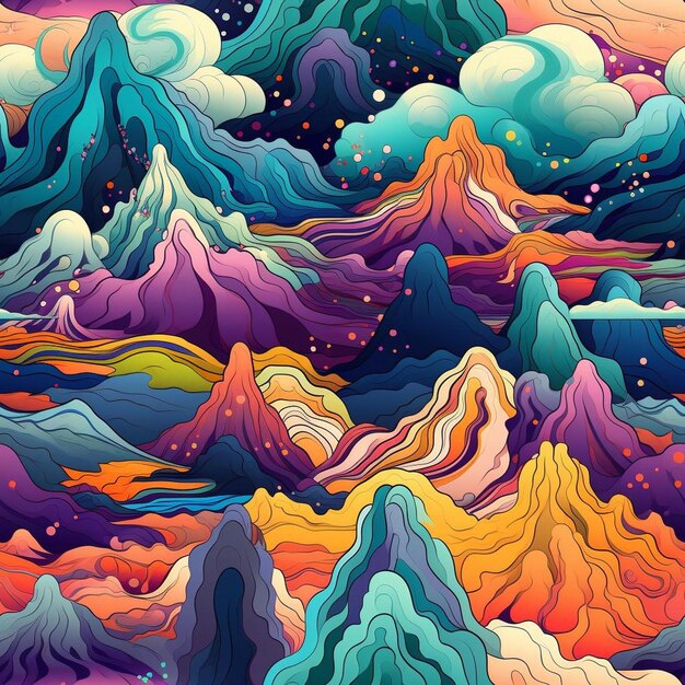 A digital illustration of colorful mountains with the words " mountain " on the top.