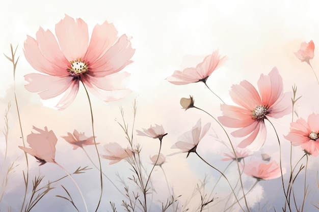 A digital illustration of Cosmos flowers