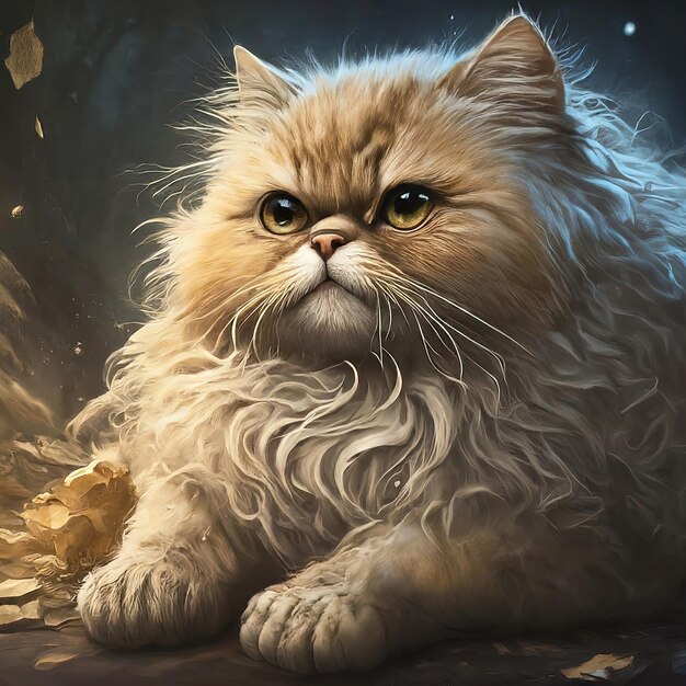 digital illustration cute fluffy cat