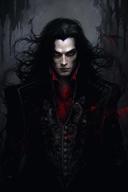 Photo digital illustration of a deviously handsome male vampire