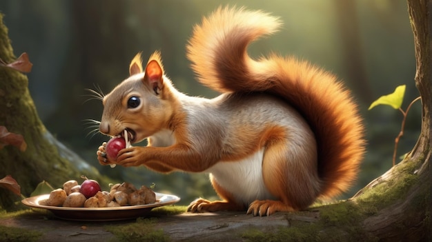 Digital Illustration Fantasy 3D Squirrel Eating