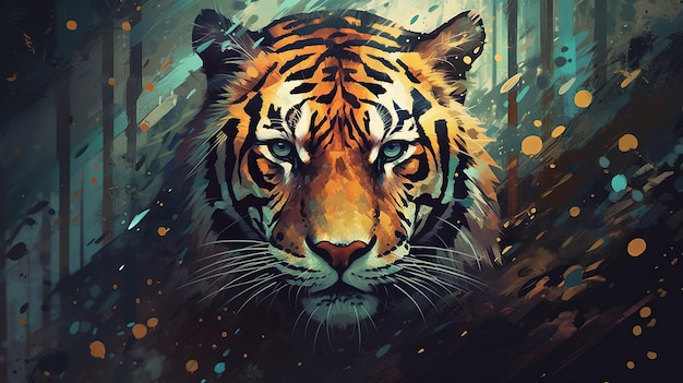 Digital illustration featuring an abstract representation of a tiger or leopard showcasing the beauty and elegance of these majestic animals in a unique and artistic way Generative Ai