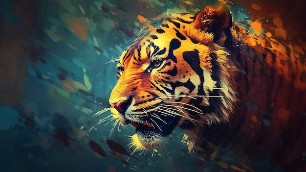 Digital illustration featuring an abstract representation of a tiger or leopard showcasing the beauty and elegance of these majestic animals in a unique and artistic way Generative Ai