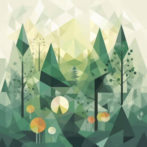 A digital illustration of a forest with a lantern and trees.