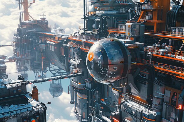 Digital illustration of a futuristic industrial ci