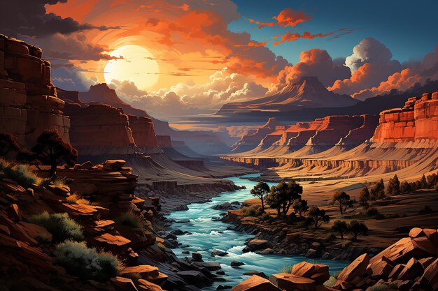 Foto illustrazione digitale del grand canyon con elementi estremi