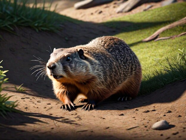 Photo digital illustration of a groundhog looking at his shadow