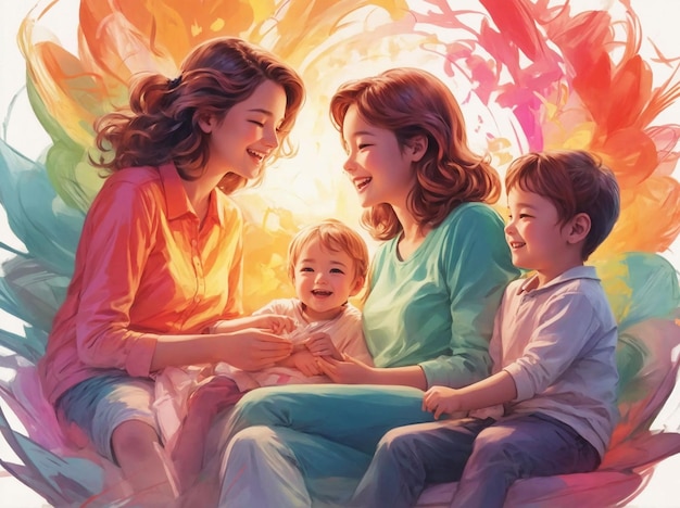 Digital Illustration of Happy Family Background