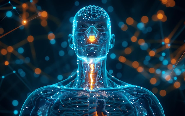 a digital illustration of a human head with a blue body and a yellow light in the middle