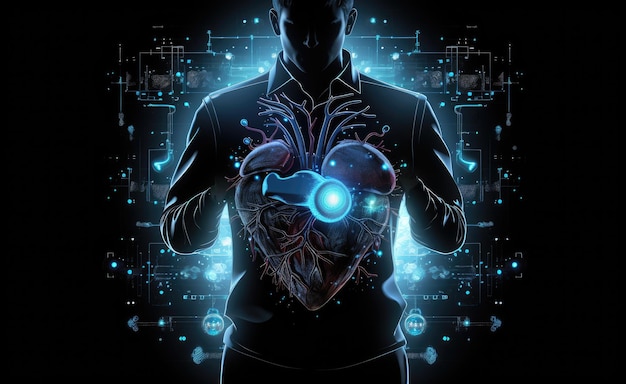 Digital illustration of human heart in colour background Science and medical concept