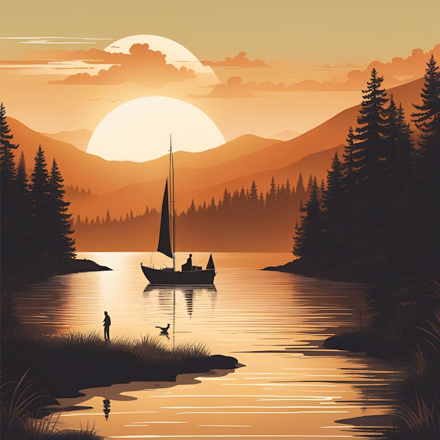 Digital illustration of a landscape with a warm and peaceful view