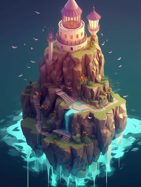 A digital illustration of a lighthouse on a cliff.