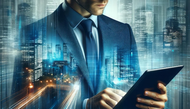 A digital illustration of a man in a business