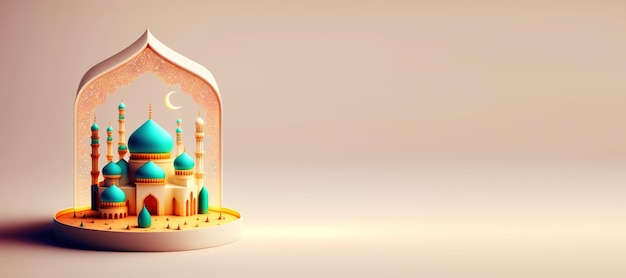 イード ラマダン イスラムお祝いバナーのモスクのデジタル イラストレーション