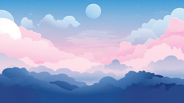 A digital illustration of a mountain landscape with a full moon in the sky.