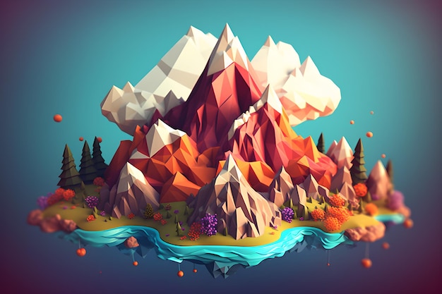 A digital illustration of a mountain with a mountain in the middle