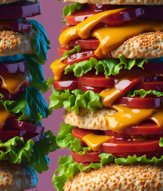 Photo digital illustration of a mouthwatering hamburger