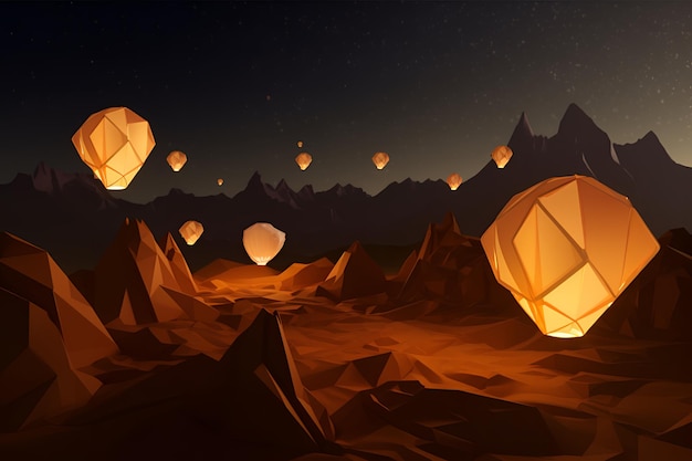 A digital illustration of a paper lantern floating in the sky