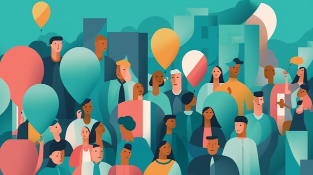 Photo a digital illustration of people in a crowd of people.