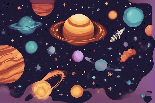 a digital illustration of planets and planets Cute Aesthetic Wallpapers Images