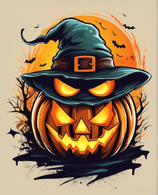 digital illustration pumpkin halloween witch hat