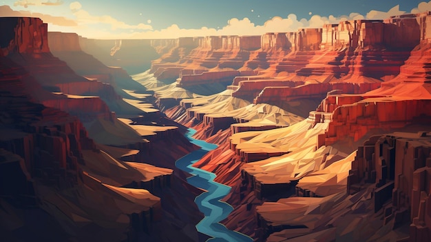 a digital illustration of a river and the canyon
