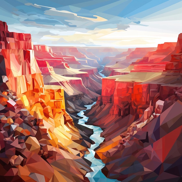 a digital illustration of a river flowing through a canyon