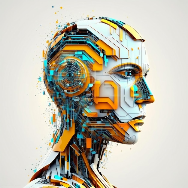 A digital illustration of a robot face with a digital image of the face.