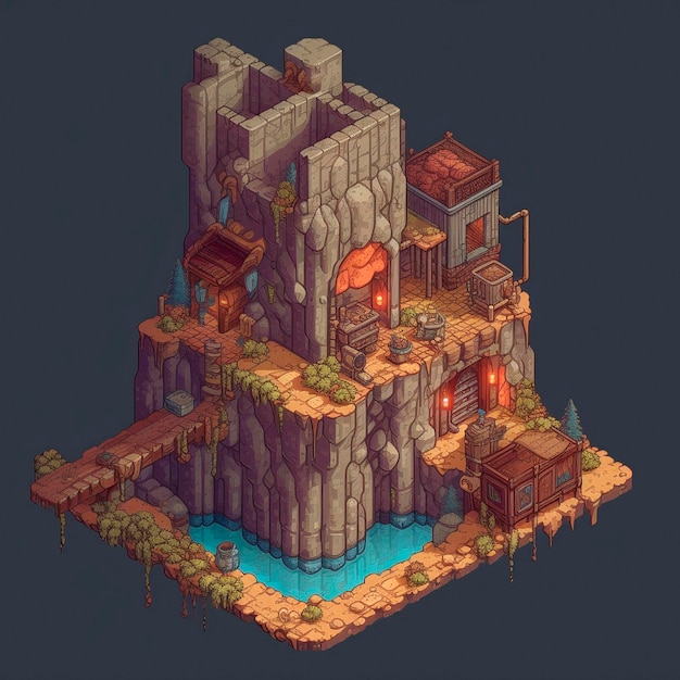 A digital illustration of a small castle with a sign that says'the word treasure '