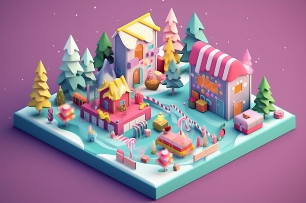 A digital illustration of a small town called the little fairy tale.