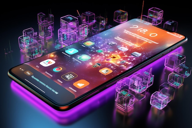 Digital illustration of a smartphone with holograp 00044 02