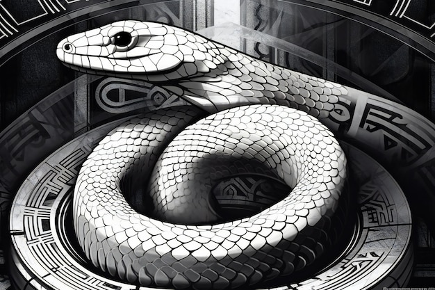 Foto illustrazione digitale di un serpente in un disegno artistico geometrico