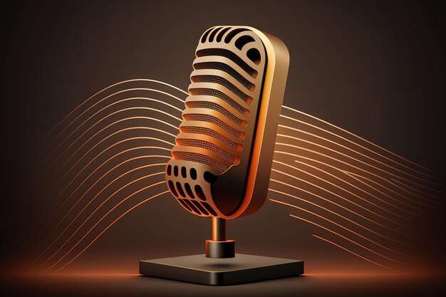 Digital illustration of studio microphone podcast background Generative AI