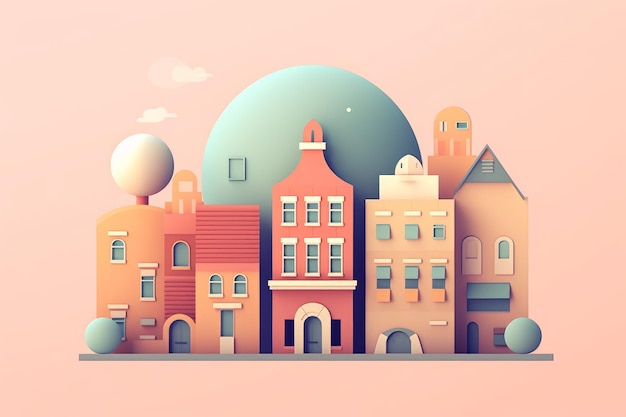 Цифровая иллюстрация города с голубым небом и большого здания с большим куполом.