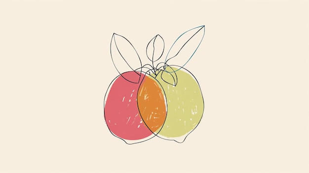 Photo a digital illustration of two overlapping citrus fruits the fruits are a bright orange and a pale yellow with a dark blue stem and green leaves