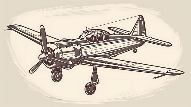 A digital illustration of a vintage airplane in a simple line drawing style