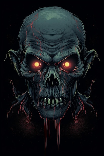 A digital illustration of a zombie with glowing eyes.