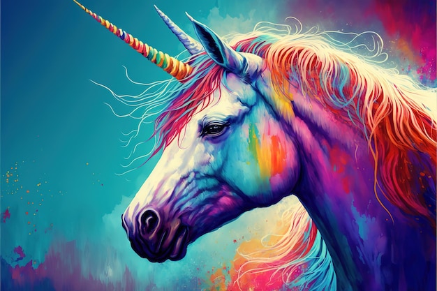 digital illustrations of an amazing cute unicorn in colorful
