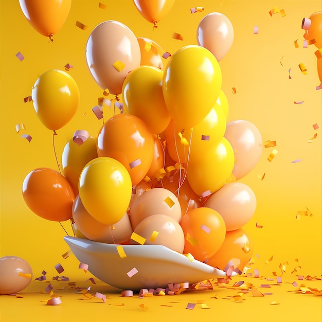 Digital image of balloon party on yellow background