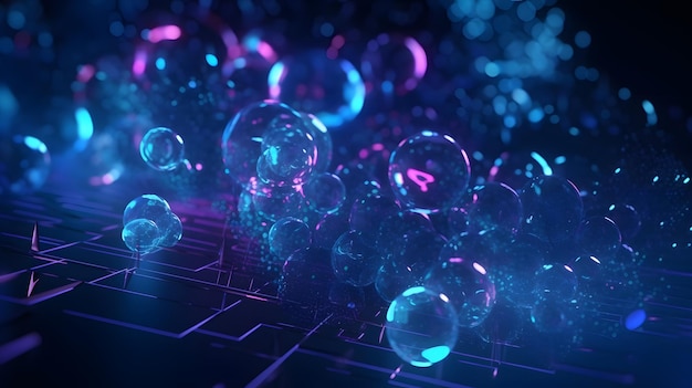 A digital image of bubbles in purple and blue.