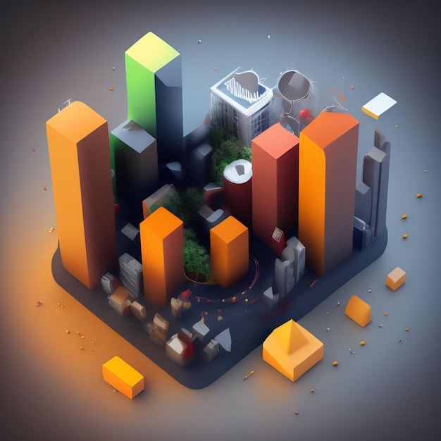 A digital image of a city with a large number of different colored blocks.