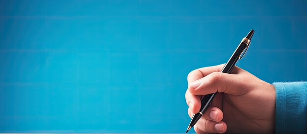 Digital image for national writing day with man and pen on blue background