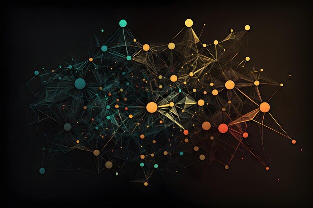 A digital image of a network with yellow circles and the word data on it