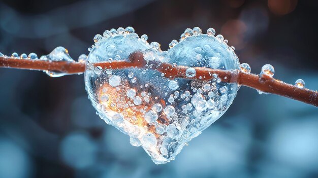 Photo digital image of one icy heart on a blue background