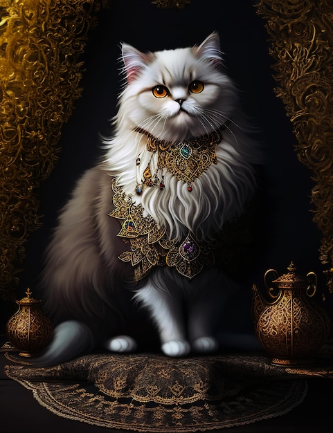 Photo digital image a persian cat is depicted in digital art with gold luxury components look