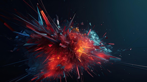 A digital image of a red and blue explosion