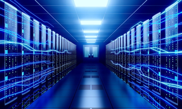 Digital information flow through data center with many computer\
racks