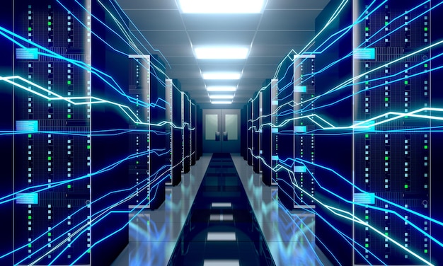 Digital information flow through data center with many computer\
racks