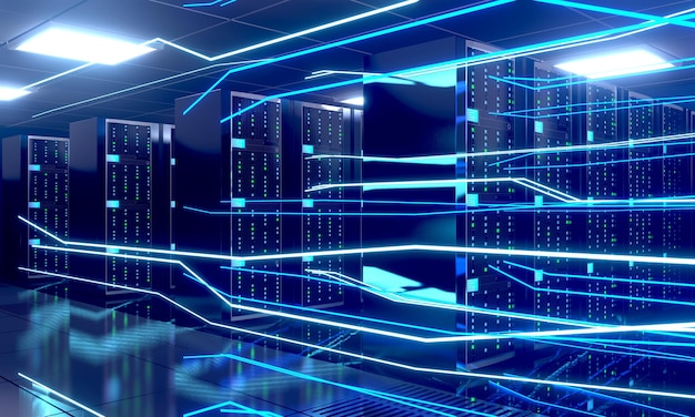 Digital information flow through data center with many computer\
racks