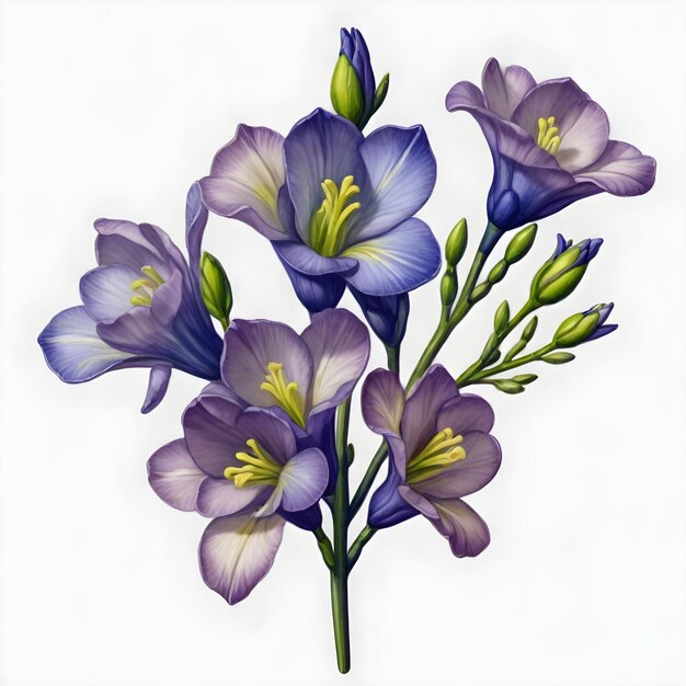 Photo digital interpretation of freesia blue flowers